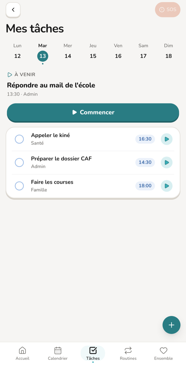 L’écran des tâches
