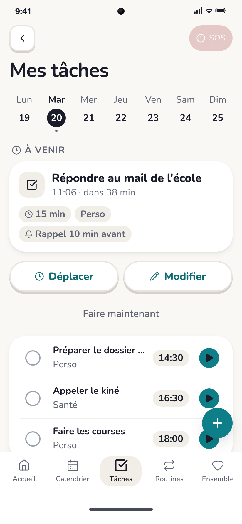 L’écran des tâches