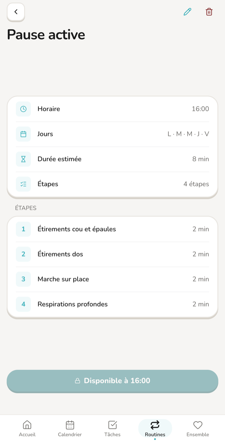 L’écran des routines