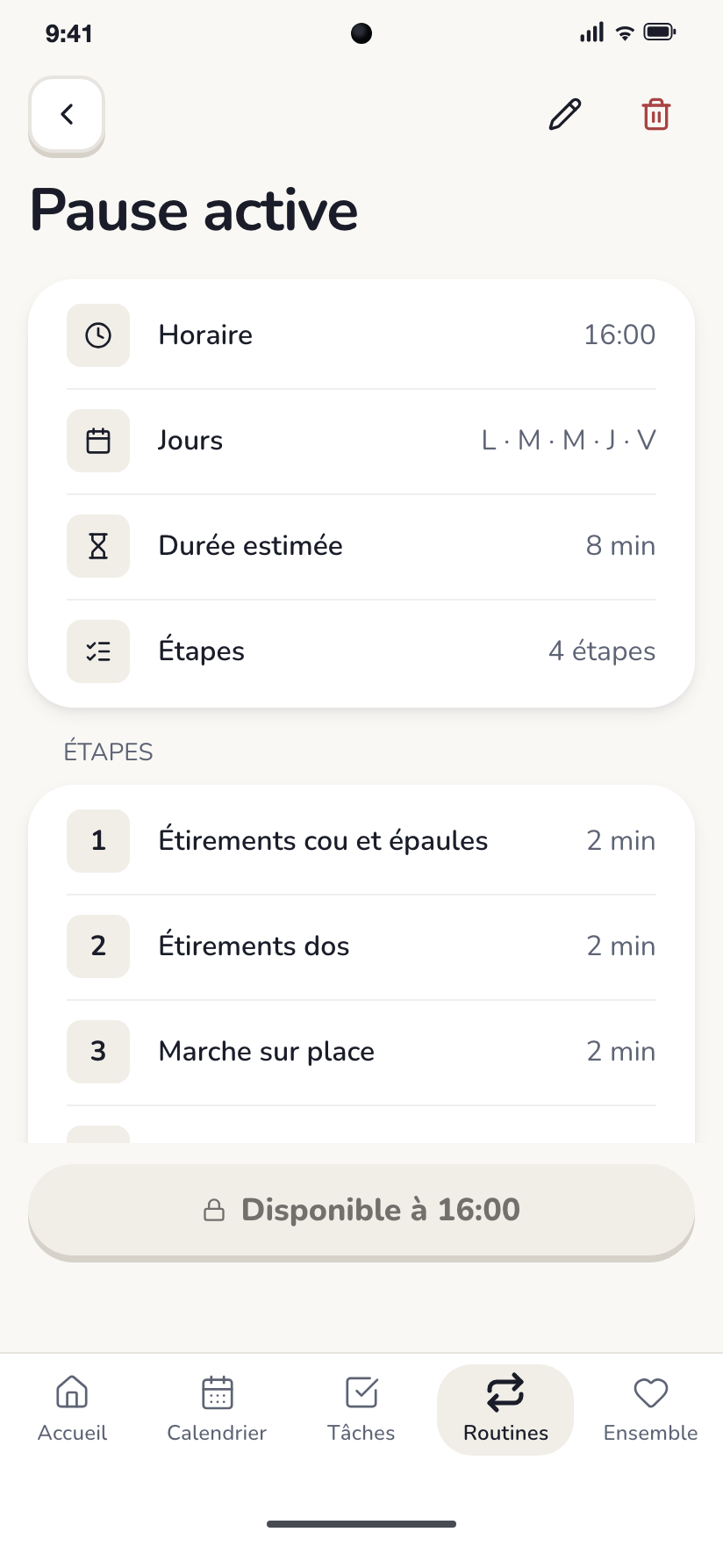 L’écran des routines
